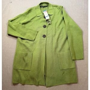 Kasper Sportswear Womens 1X Green Knit Collared Button Cardigan Sweater‎ Pockets